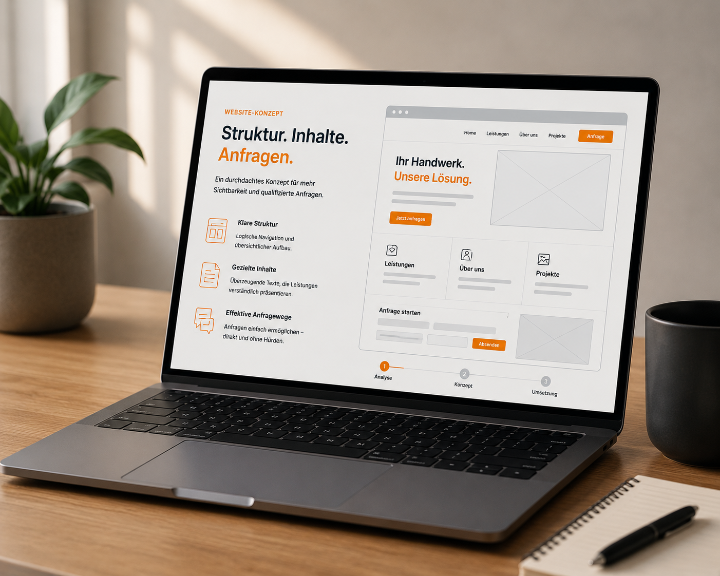 ELKWORK Konzeptansicht für eine moderne Handwerker-Website