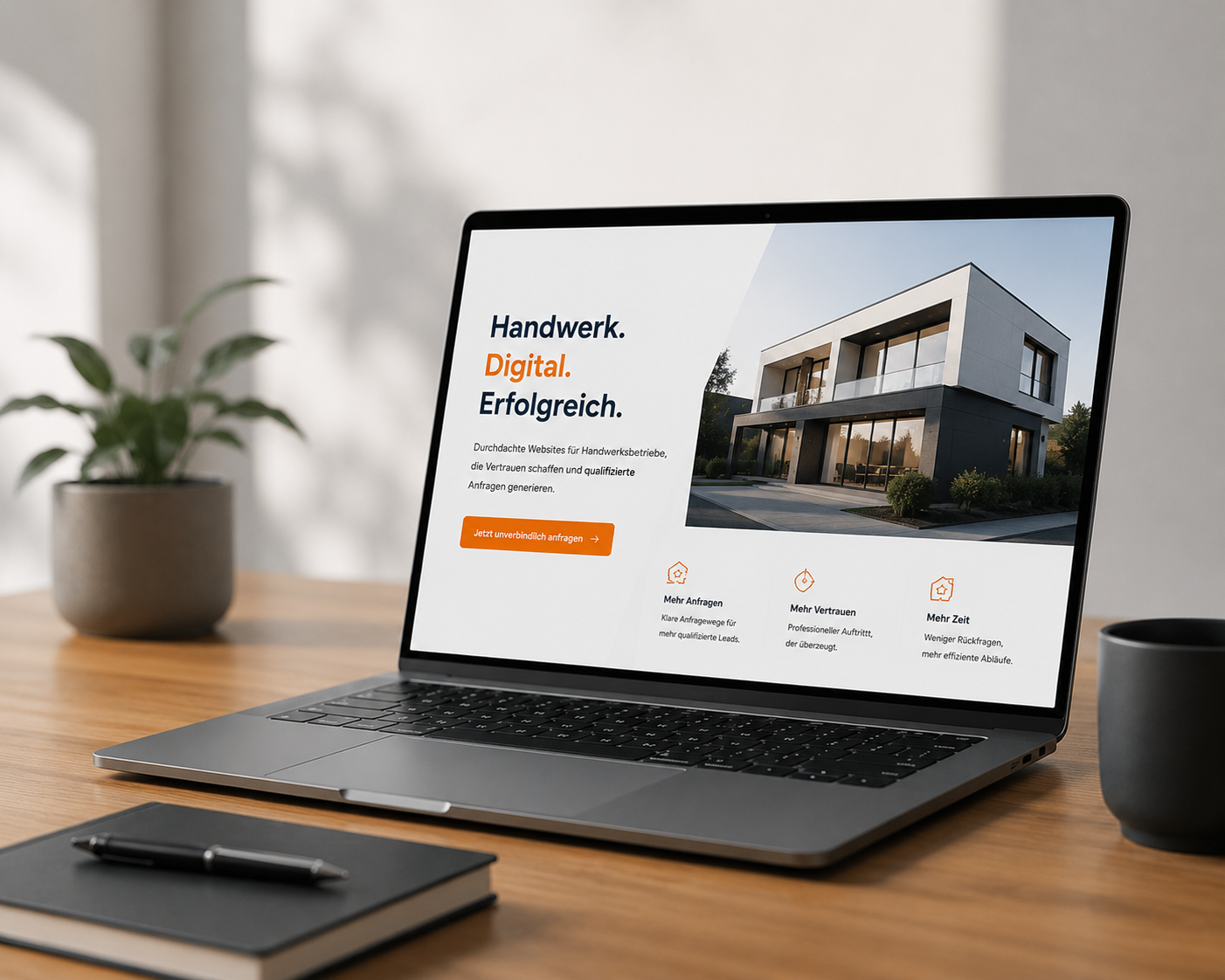 ELKWORK Website-Konzept für Handwerksbetriebe auf einem Laptop