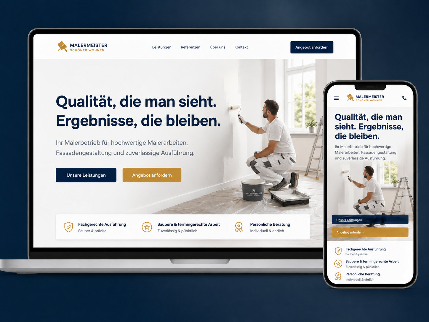 Beispiel für responsives Webdesign für einen Malerbetrieb
