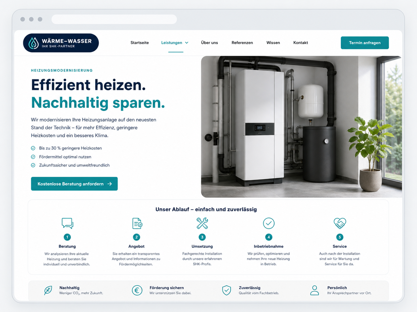 Beispiel einer Heizungs-Leistungsseite für einen SHK-Betrieb