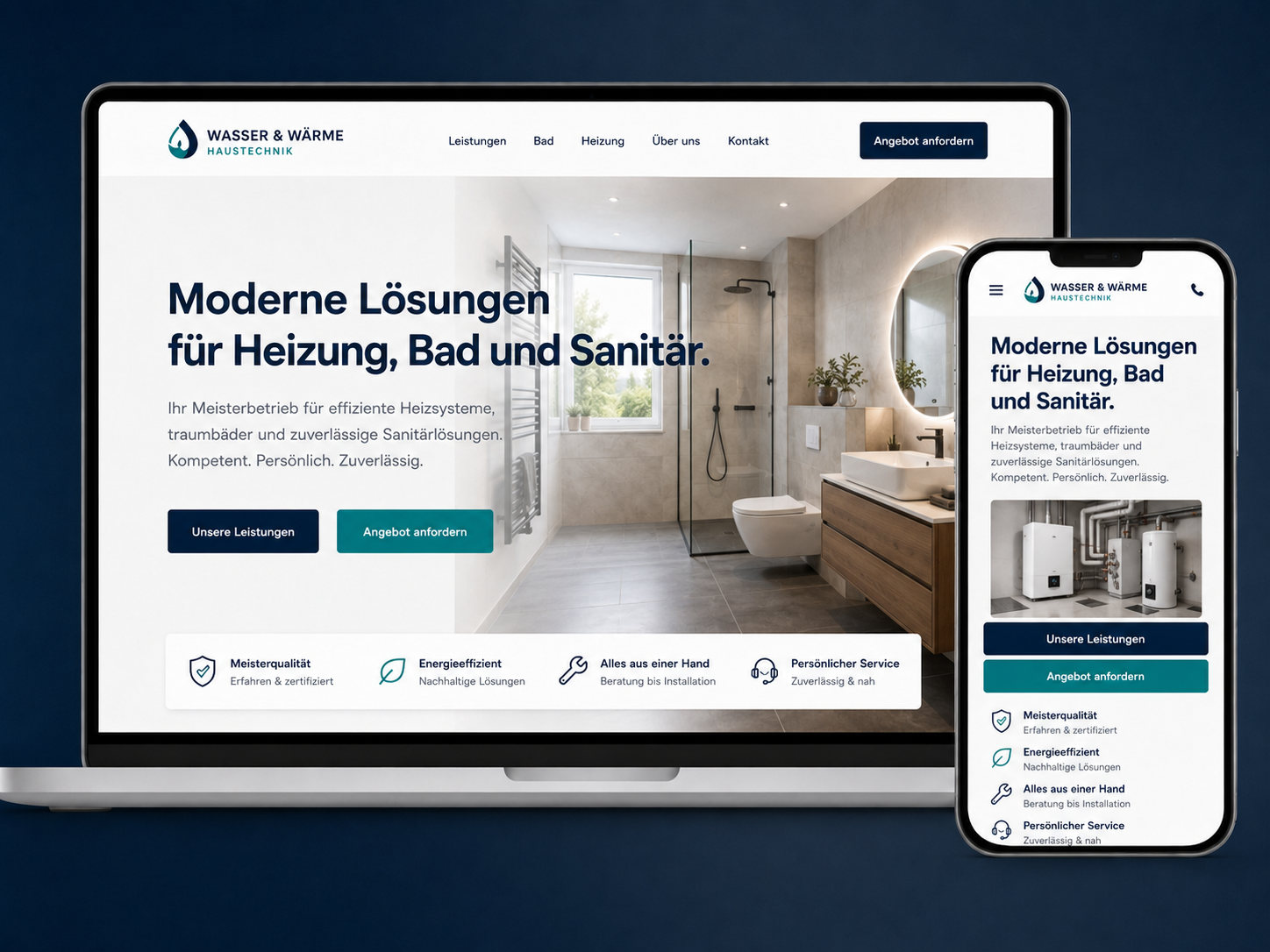 Beispiel für responsives Webdesign für einen SHK-Betrieb