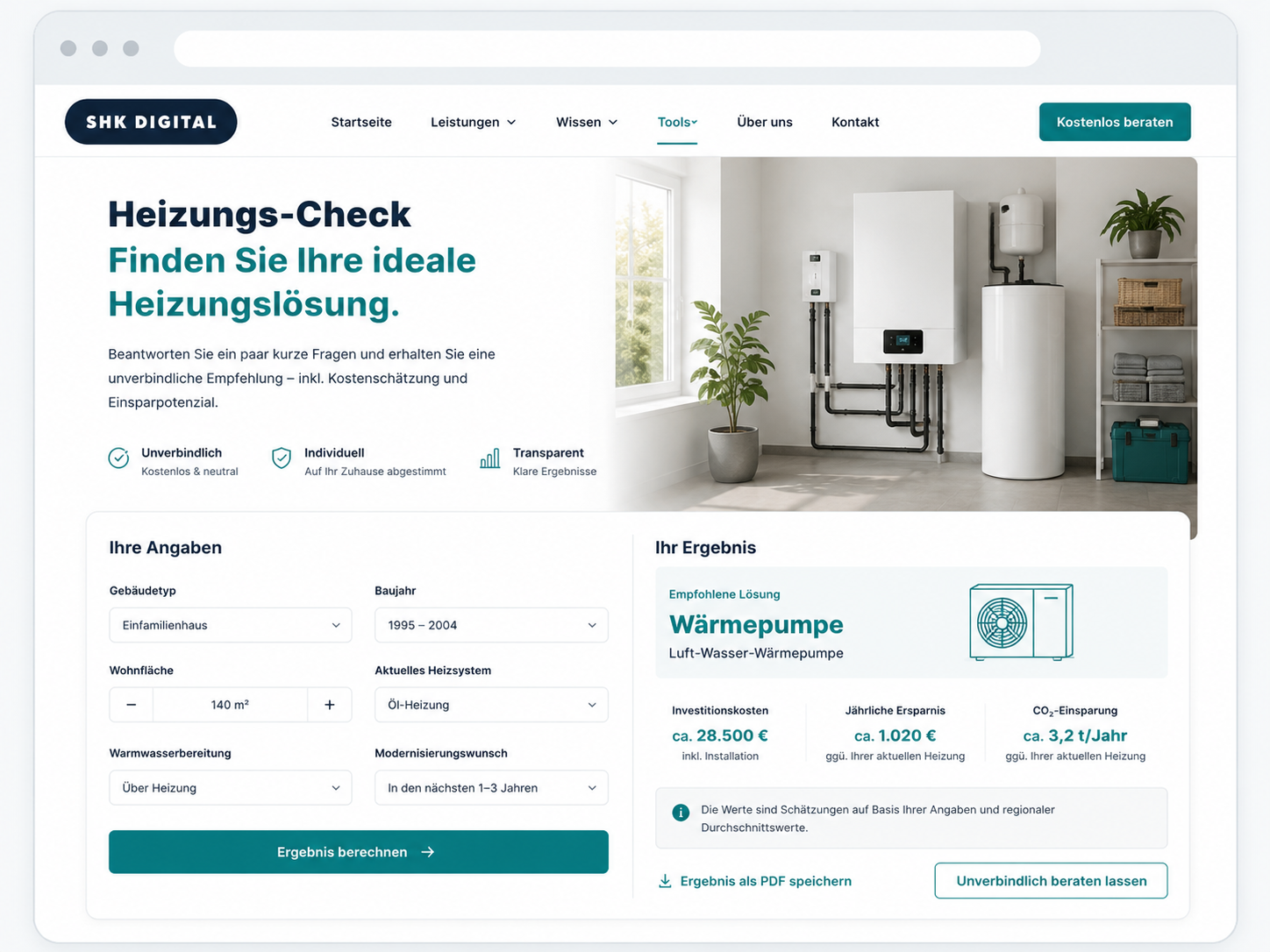Beispiel eines digitalen Heizungs-Checks für einen SHK-Betrieb