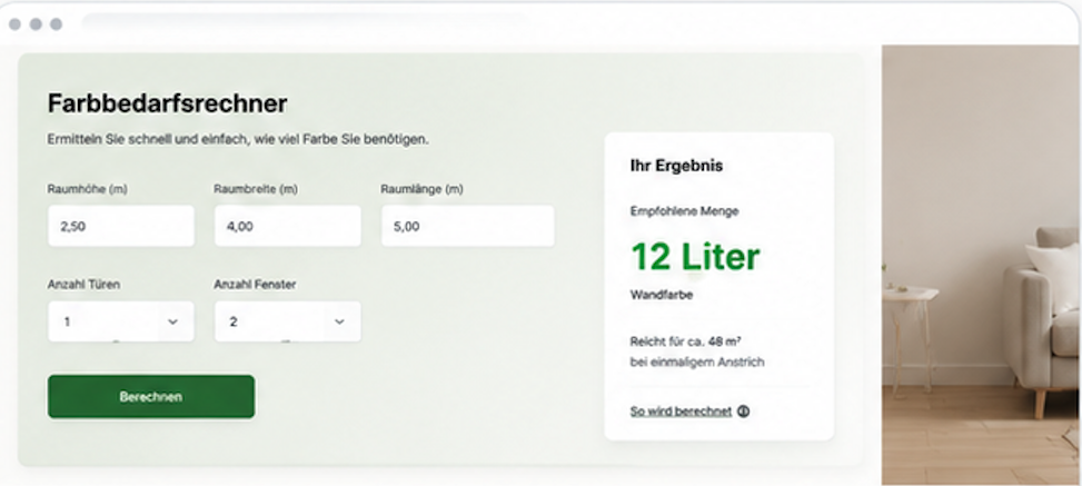 Beispiel eines digitalen Rechners für einen Malerbetrieb